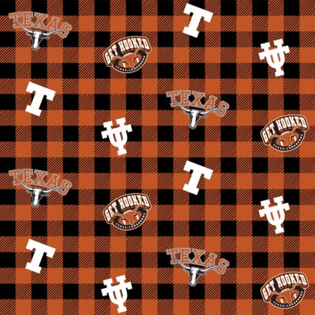 Licensed NCAA University of Texas Buffalo Plaid TX-1207 Cotton Fabric by the Yard